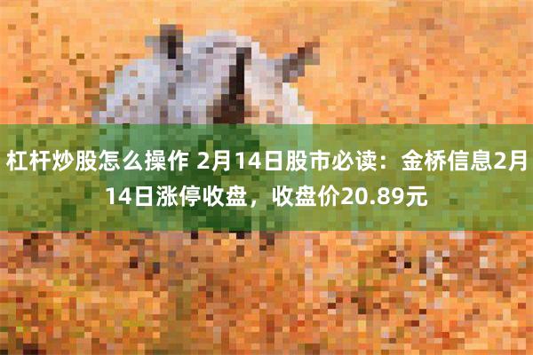 杠杆炒股怎么操作 2月14日股市必读：金桥信息2月14日涨停收盘，收盘价20.89元