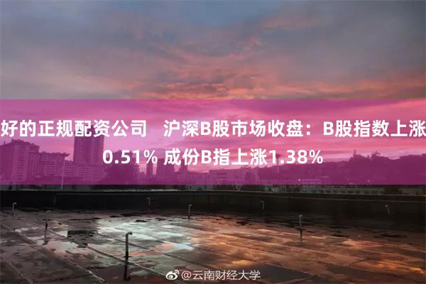 好的正规配资公司   沪深B股市场收盘：B股指数上涨0.51% 成份B指上涨1.38%